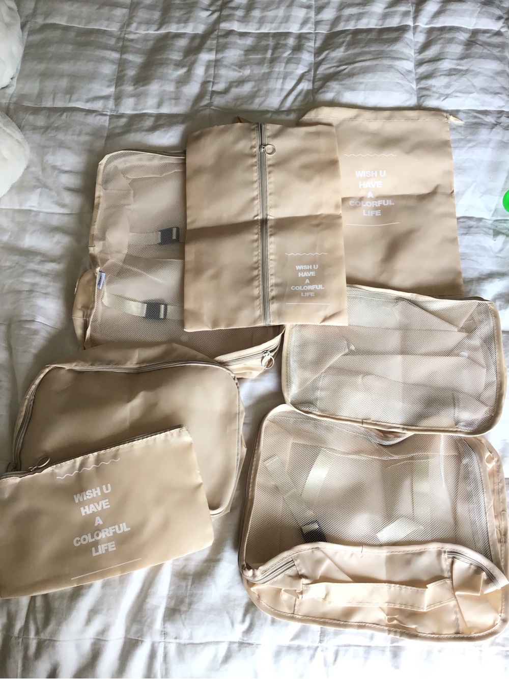 Beige Travel Packing Cube Set - Lightweight Organizer Bags 7pcs